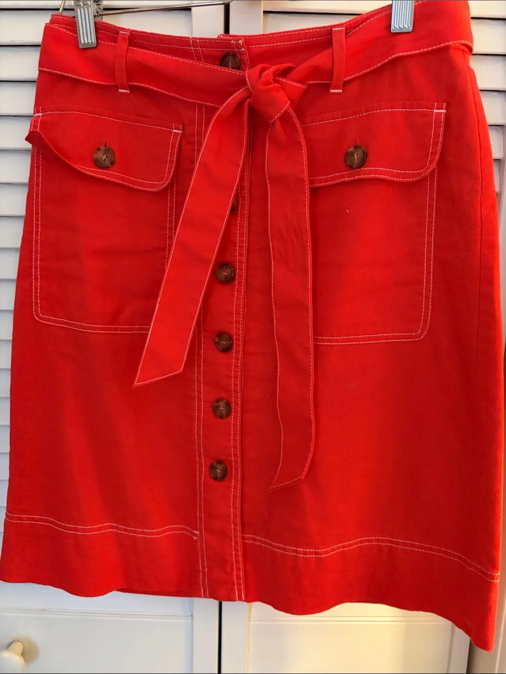 J. Crew Factory Red Button-Front Tie-Waist A-Line Skirt